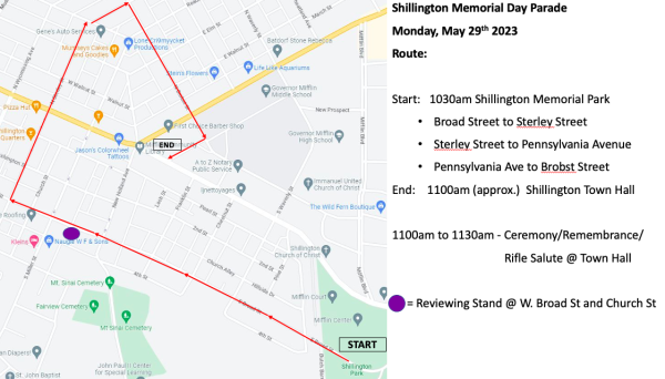 Map of Shillington Memorial Day Parade
